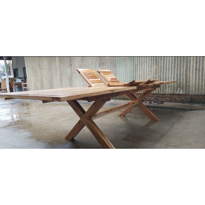 1m x 1.8m-2.4m Teak Rectangular Cross Leg Extending Table - 5