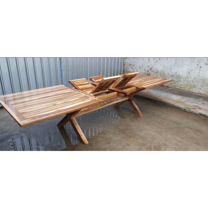 1m x 1.8m-2.4m Teak Rectangular Cross Leg Extending Table - 6