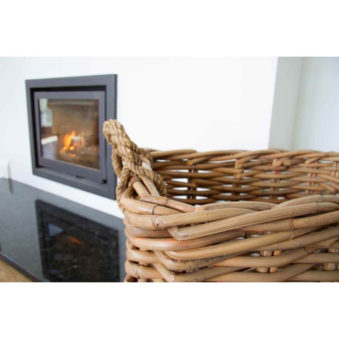Pair of Natural Wicker Rectangular Log Baskets with Rope Handles - 4