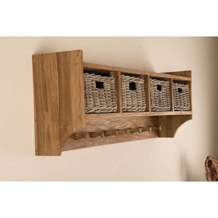 Reclaimed Teak Coat Hook Storage Unit - Four Basket - 3