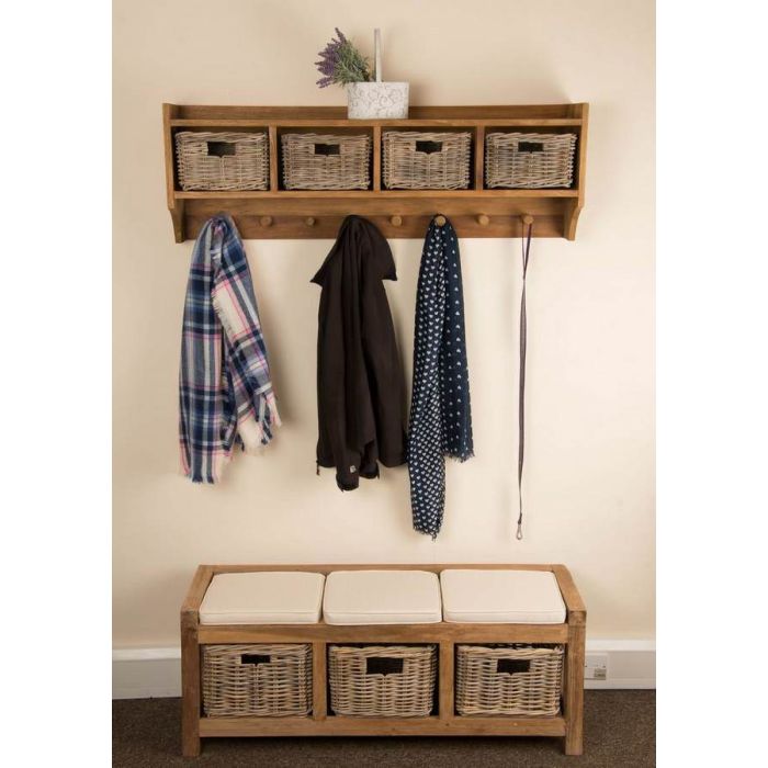 Reclaimed Teak Coat Hook Storage Unit - Four Basket - 5