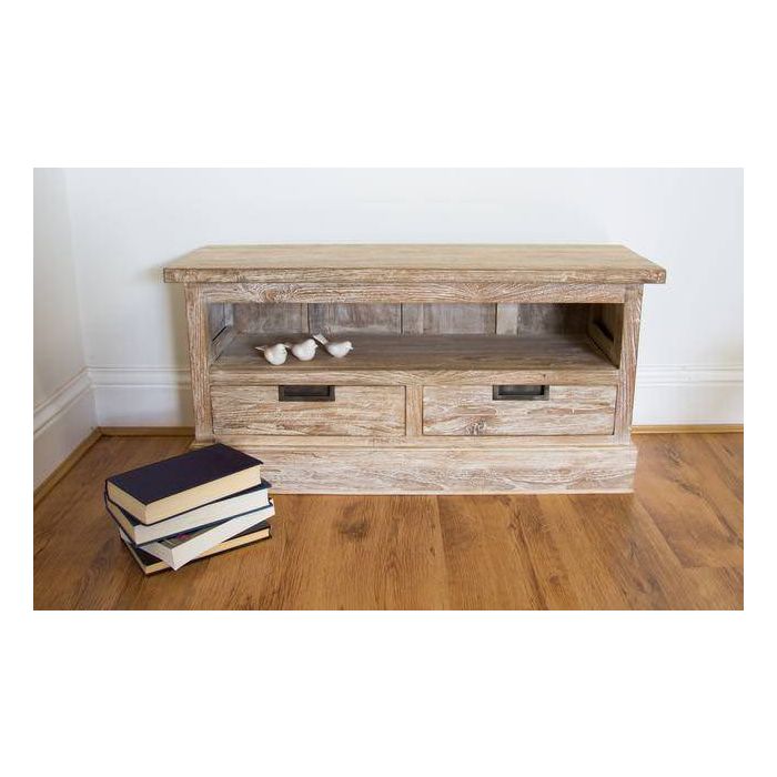Colonial Reclaimed Teak TV Cabinet - White Wash - 2