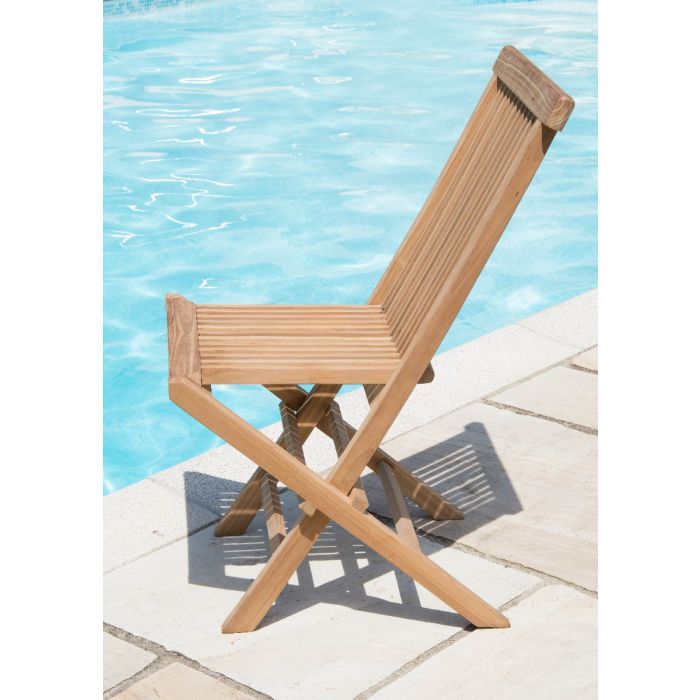 1.2m Teak Circular Folding Table with 4 Classic Folding Chairs / Armchairs - 6