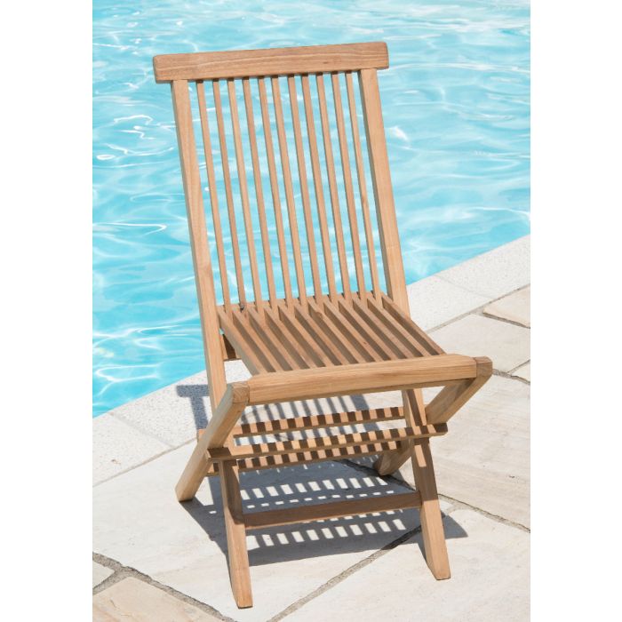 1.2m Teak Circular Folding Table with 4 Classic Folding Chairs / Armchairs - 4