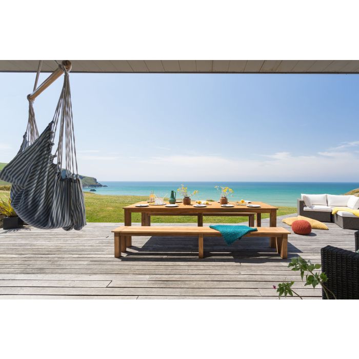 3m Reclaimed Teak Outdoor Open Slatted Table with 2 Backless Benches - 1