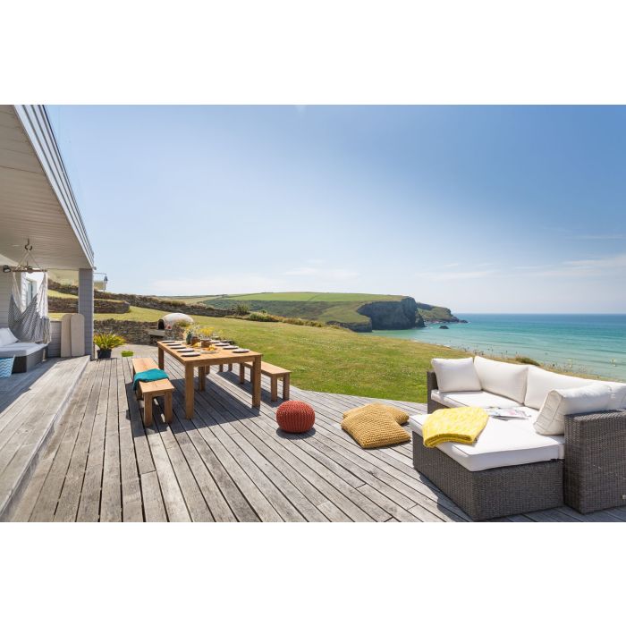 3m Reclaimed Teak Outdoor Open Slatted Table with 2 Backless Benches - 2