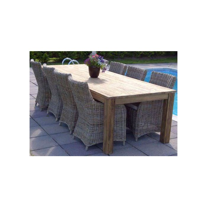 3m Rustic Reclaimed Teak Open Slat Dining Table with 8 Donna Chairs  - 1