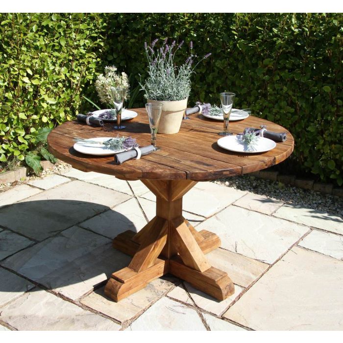 1.2m Reclaimed Teak Outdoor Open Slatted Dartmouth Table with 6 Latifa Chairs - 11