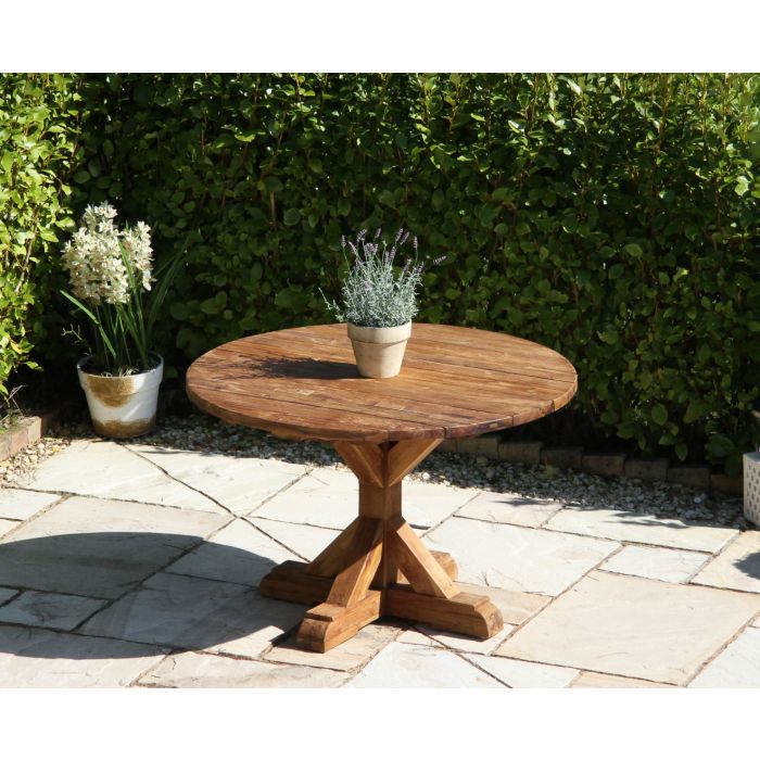 1.2m Reclaimed Teak Outdoor Open Slatted Dartmouth Table with 4 Scandi Armchairs - 13