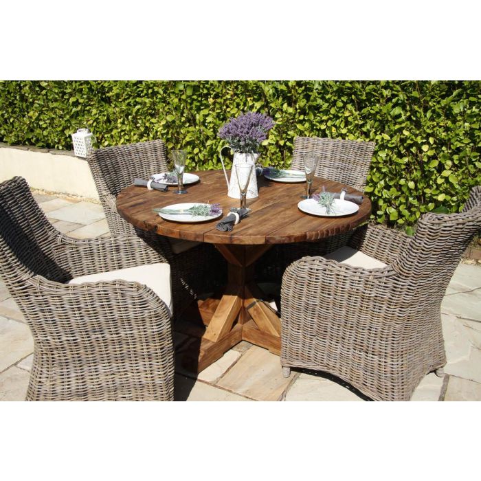 1.2m Reclaimed Teak Outdoor Open Slatted Dartmouth Table with 4 Donna Armchairs - 4