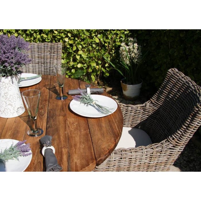1.2m Reclaimed Teak Outdoor Open Slatted Dartmouth Table with 4 Donna Armchairs - 6