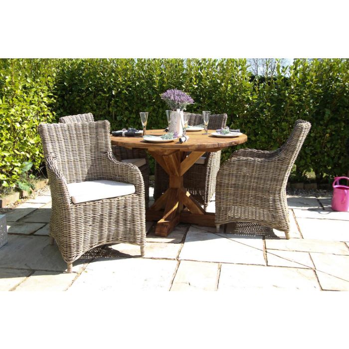 1.2m Reclaimed Teak Outdoor Open Slatted Dartmouth Table with 4 Donna Armchairs - 2