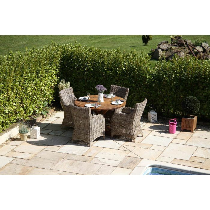 1.2m Reclaimed Teak Outdoor Open Slatted Dartmouth Table with 4 Donna Armchairs - 5