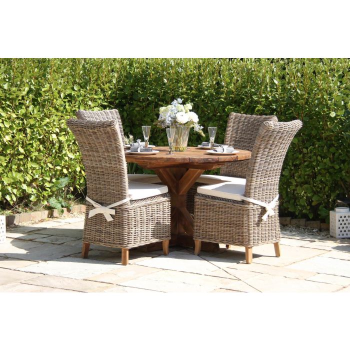 1.2m Reclaimed Teak Outdoor Open Slatted Dartmouth Table with 6 Latifa Chairs - 4