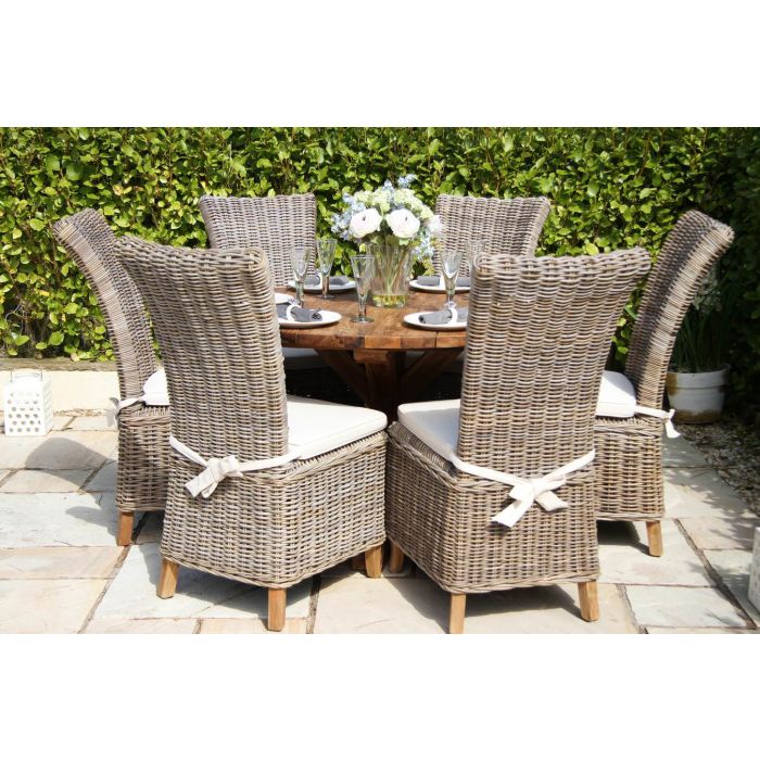 1.2m Reclaimed Teak Outdoor Open Slatted Dartmouth Table with 6 Latifa Chairs - 2