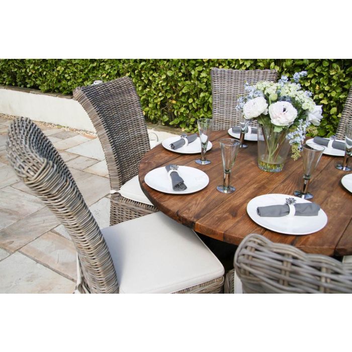 1.2m Reclaimed Teak Outdoor Open Slatted Dartmouth Table with 6 Latifa Chairs - 9