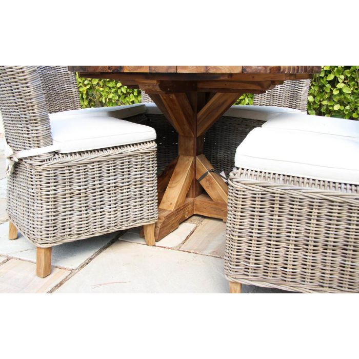 1.2m Reclaimed Teak Outdoor Open Slatted Dartmouth Table with 6 Latifa Chairs - 10