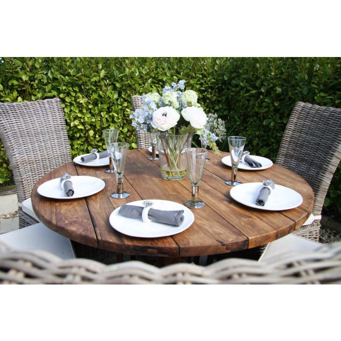 1.2m Reclaimed Teak Outdoor Open Slatted Dartmouth Table with 6 Latifa Chairs - 7