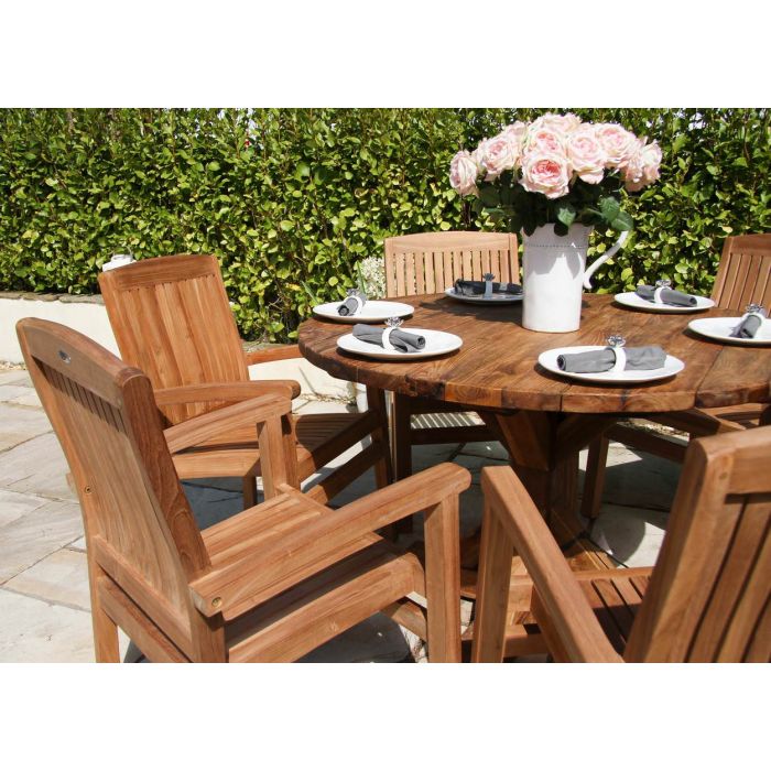 1.2m Reclaimed Teak Outdoor Open Slatted Dartmouth Table with 4 Marley Armchairs - 7