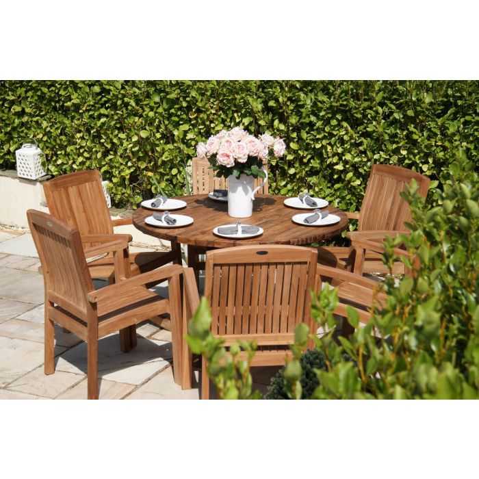 1.2m Reclaimed Teak Outdoor Open Slatted Dartmouth Table with 4 Marley Armchairs - 6