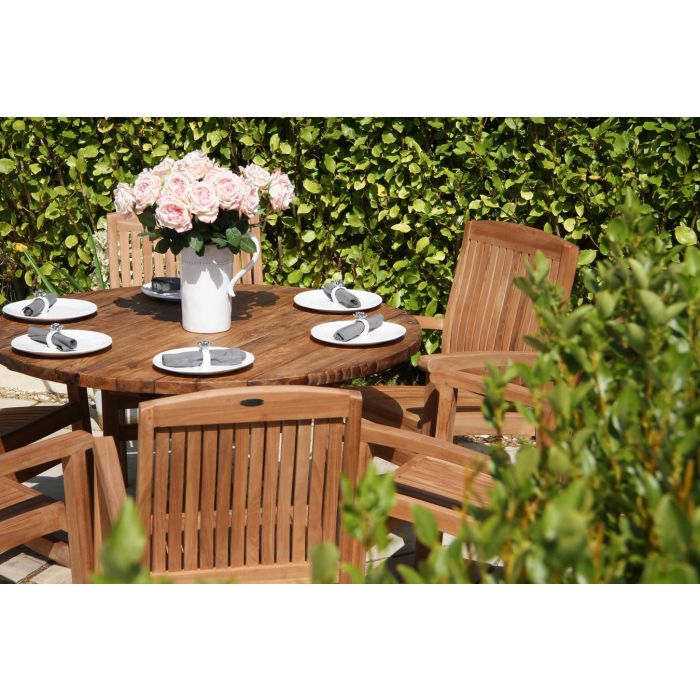 1.2m Reclaimed Teak Outdoor Open Slatted Dartmouth Table with 4 Marley Armchairs - 8