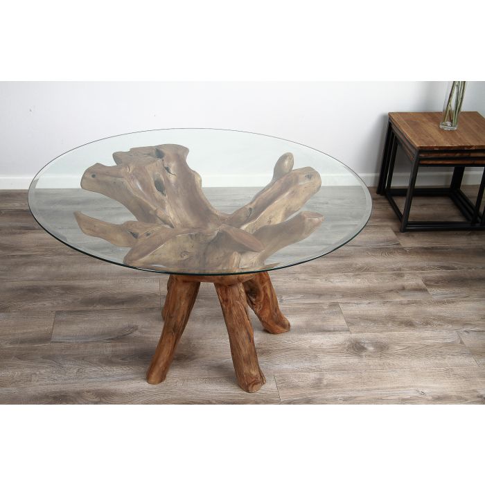 1.2m Reclaimed Teak Root Circular Dining Table with 4 Latifa Chairs - 6