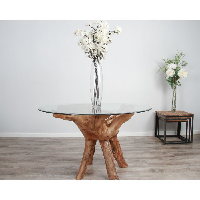 1.2m Reclaimed Teak Root Circular Dining Table with 4 Zorro Chairs  - 7