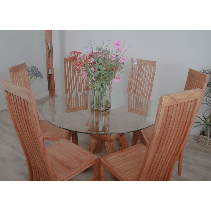 1.2m Reclaimed Teak Root Circular Dining Table with 4 Vikka Chairs - 5