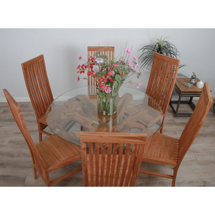 1.2m Reclaimed Teak Root Circular Dining Table with 4 Vikka Chairs - 6