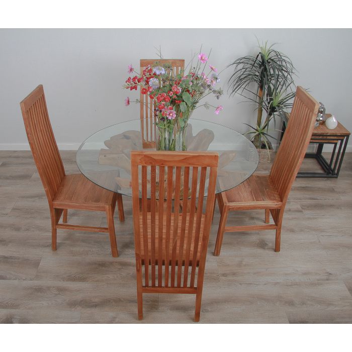 1.2m Reclaimed Teak Root Circular Dining Table with 4 Vikka Chairs - 2