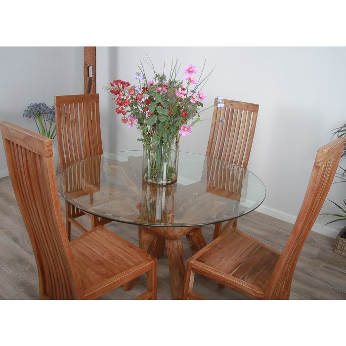 1.2m Reclaimed Teak Root Circular Dining Table with 4 Vikka Chairs - 4