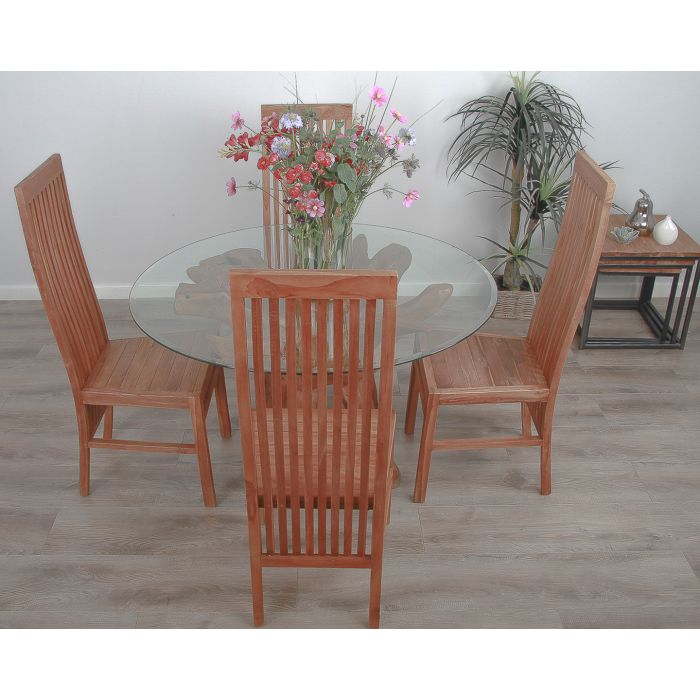 1.2m Reclaimed Teak Root Circular Dining Table with 4 Vikka Chairs - 1