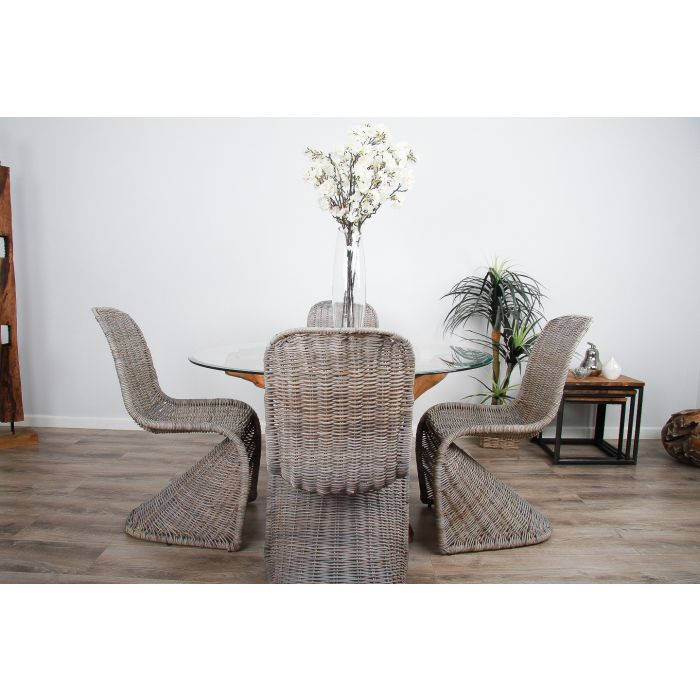 1.2m Reclaimed Teak Root Circular Dining Table with 4 Zorro Chairs  - 2