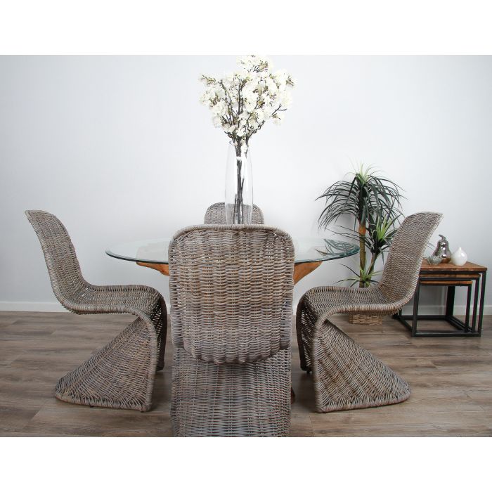 1.2m Reclaimed Teak Root Circular Dining Table with 4 Zorro Chairs  - 3