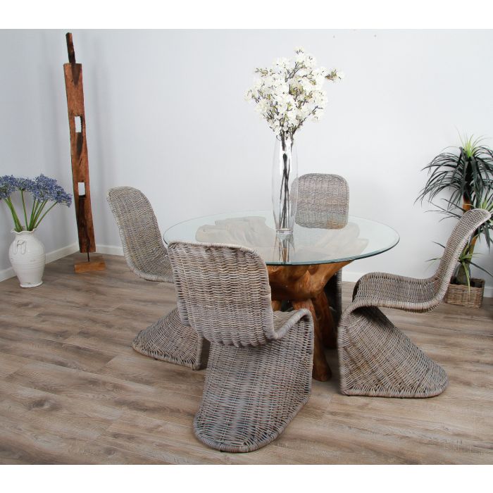 1.2m Reclaimed Teak Root Circular Dining Table with 4 Zorro Chairs  - 4