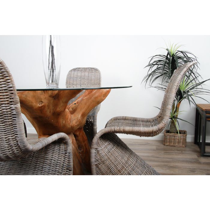 1.2m Reclaimed Teak Root Circular Dining Table with 4 Zorro Chairs  - 5