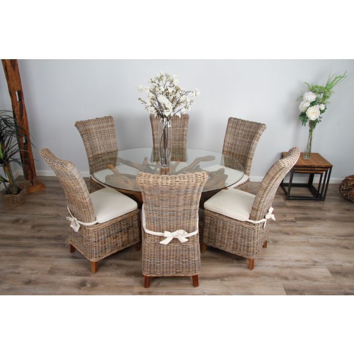 1.5m x 1.2m Reclaimed Teak Root Oval Dining Table with 4 Latifa Chairs - 4