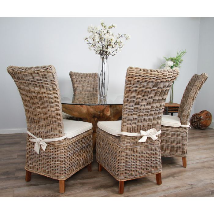 1.5m x 1.2m Reclaimed Teak Root Oval Dining Table with 4 Latifa Chairs - 3