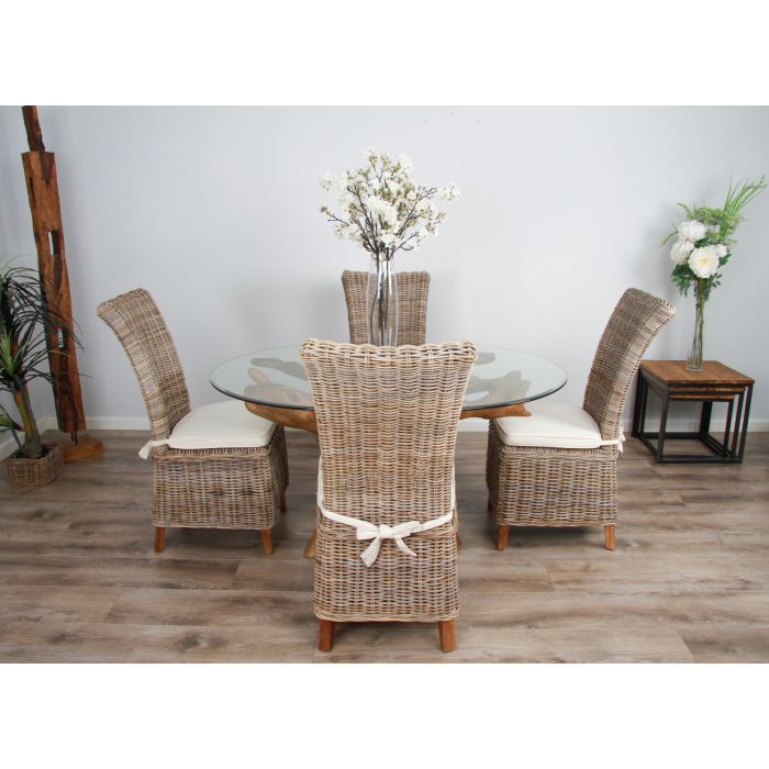 1.5m x 1.2m Reclaimed Teak Root Oval Dining Table with 4 Latifa Chairs - 2