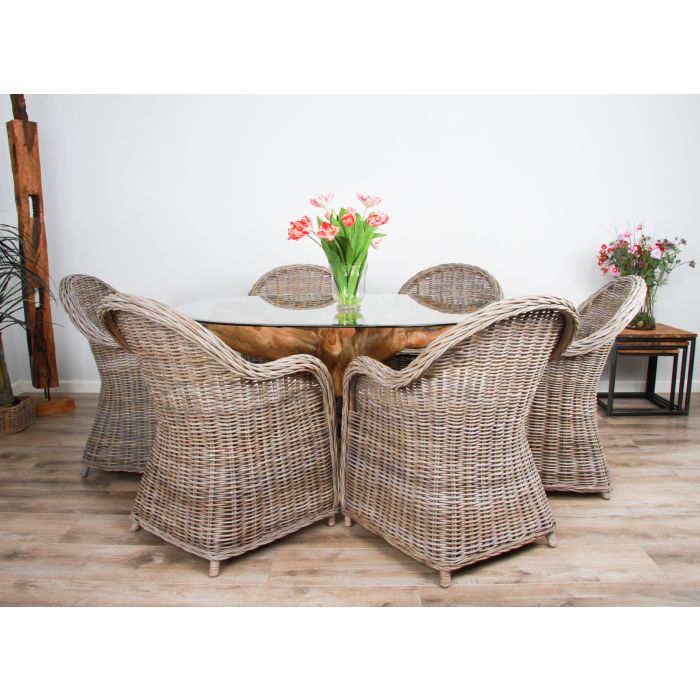 1.5m x 1.2m Reclaimed Teak Root Oval Dining Table with 4 Riviera Armchairs - 4