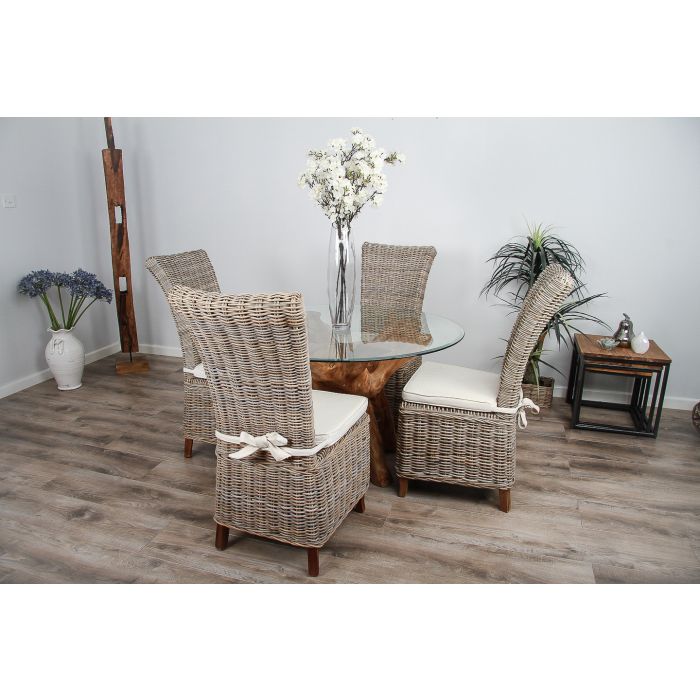 1.2m Reclaimed Teak Root Circular Dining Table with 4 Latifa Chairs - 5