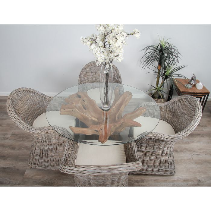 1.2m Reclaimed Teak Root Circular Dining Table with 4 Riviera Armchairs - 4