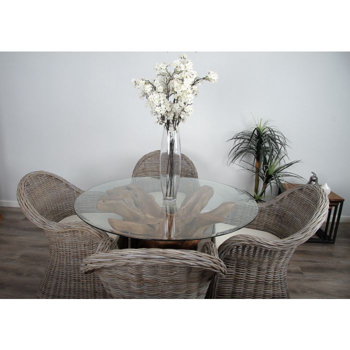 1.2m Reclaimed Teak Root Circular Dining Table with 4 Riviera Armchairs - 2