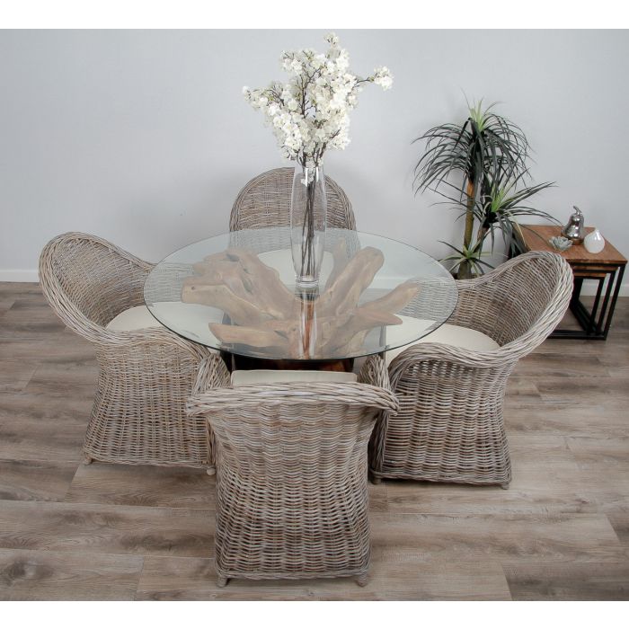 1.2m Reclaimed Teak Root Circular Dining Table with 4 Riviera Armchairs - 1