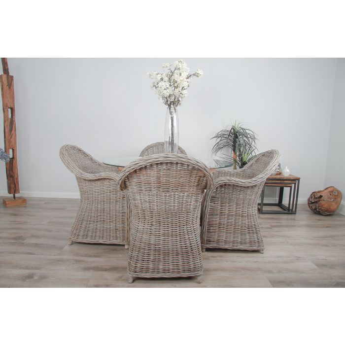 1.2m Reclaimed Teak Root Circular Dining Table with 4 Riviera Armchairs - 3