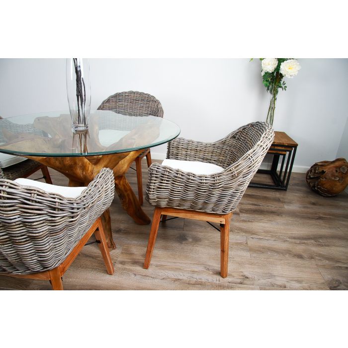 1.2m Reclaimed Teak Root Circular Dining Table with 4 Scandi Armchairs  - 6
