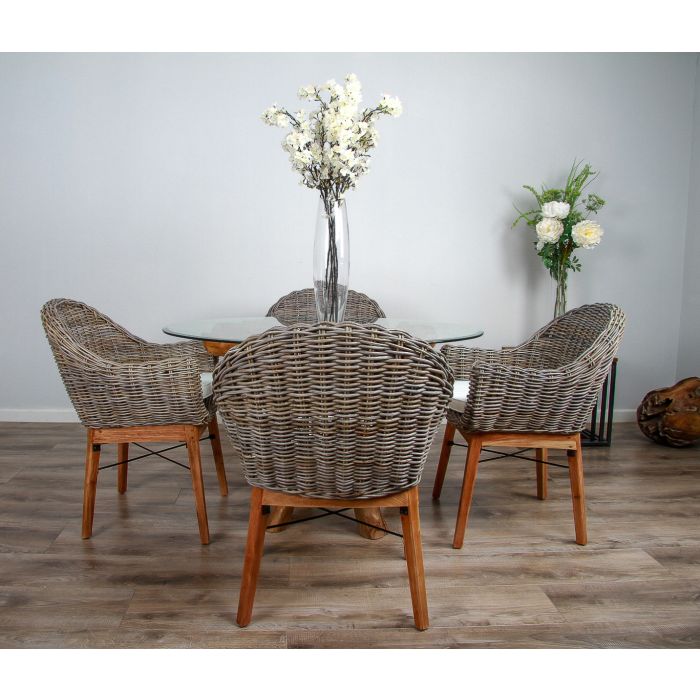1.2m Reclaimed Teak Root Circular Dining Table with 4 Scandi Armchairs  - 7