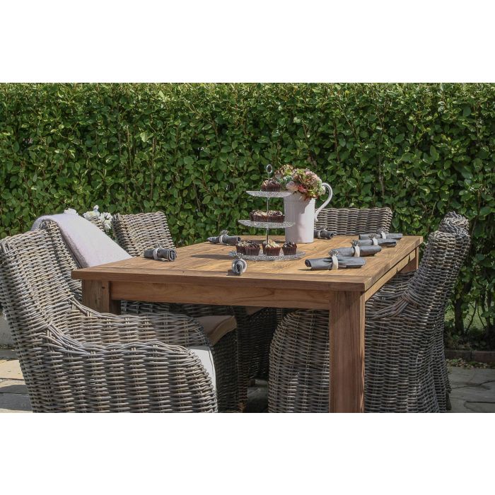 2m Reclaimed Teak Open Slatted Dining Table with 6 Donna Armchairs  - 8