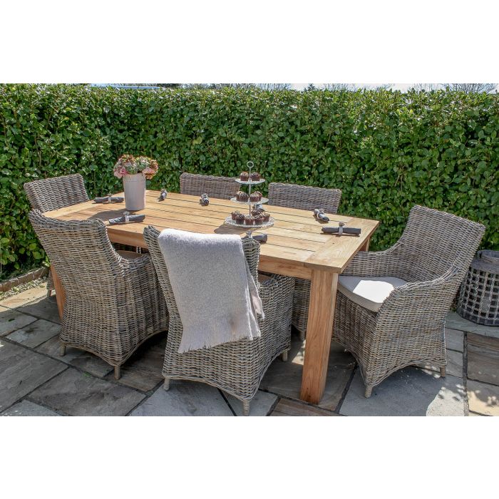 2m Reclaimed Teak Open Slatted Dining Table with 6 Donna Armchairs  - 11