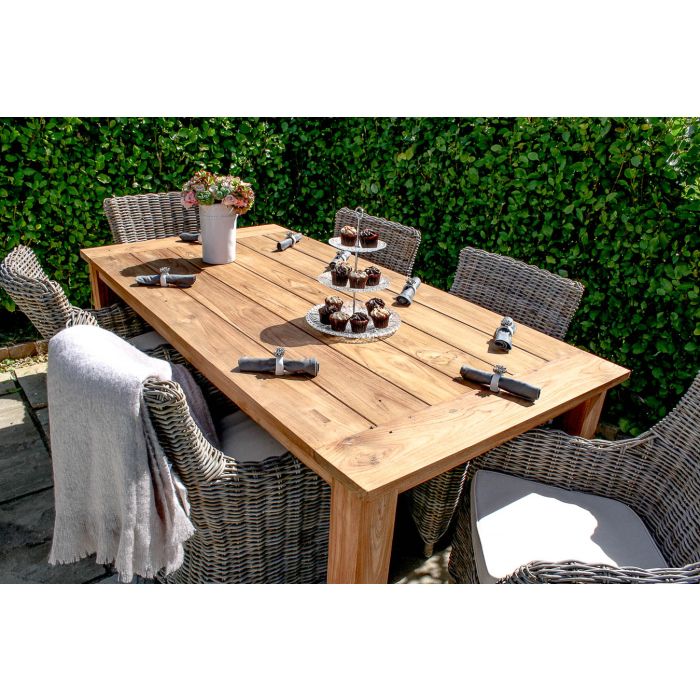 2m Reclaimed Teak Open Slatted Dining Table with 6 Donna Armchairs  - 12